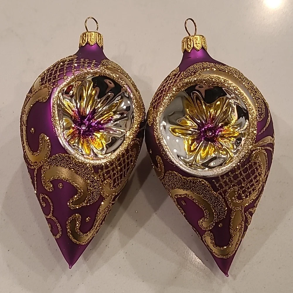 Made in Poland Set of 2 Purple Glass Ornaments